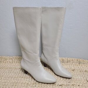 Silent D Minimalist Knee High Leather Boots Cream Scandi Chic EU 39 8/8.5 US